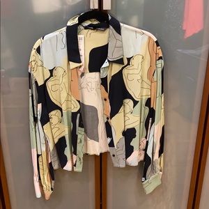 Zara size small “face” button down blouse NEW